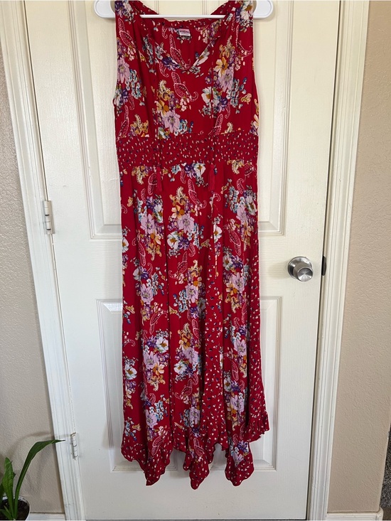 Bila Dresses & Skirts - Bila Red Floral Paisley Smocked Waist Boho Maxi Dress L